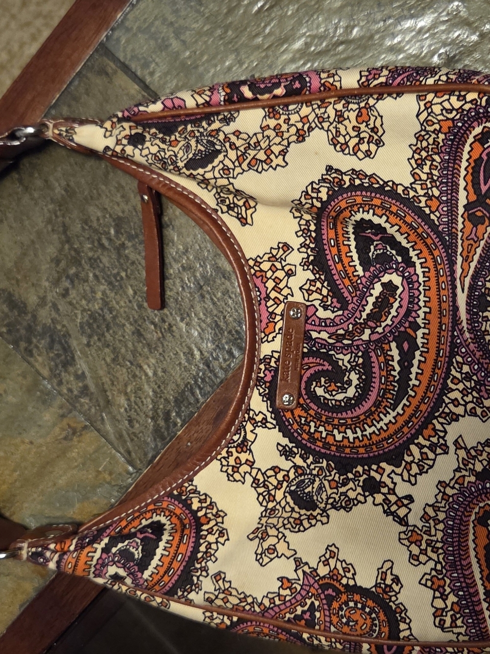 Paisley Canvas Shoulder Bag in Cream, Orange & Pink